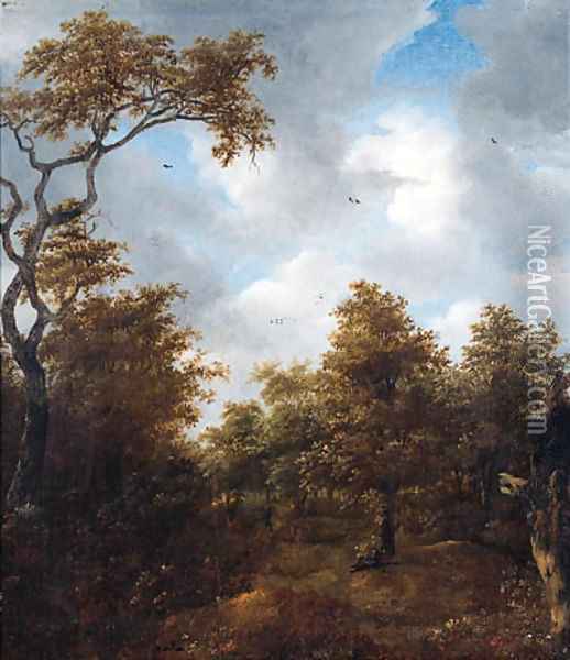 Sportsmen in a wood in the dunes Oil Painting - Jan The Elder Vermeer Van Haarlem
