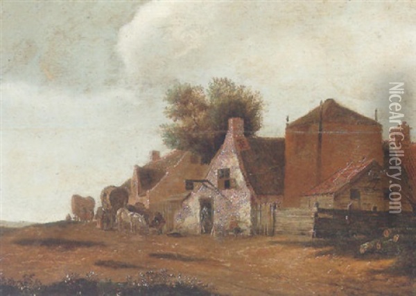 A Horse And Cart Halted Outside A Village Inn Oil Painting - Emanuel Murant