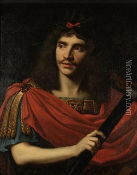 Portrait De Moliere En Cesar Dans La Mort De Pompee De Pierre Corneille Oil Painting - Nicolas Mignard