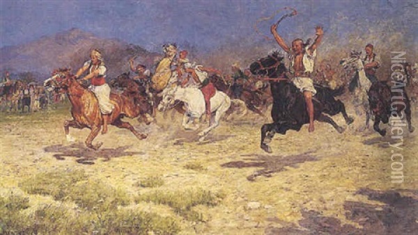 Bosnisches Bauernrennen Oil Painting - Ludwig Koch