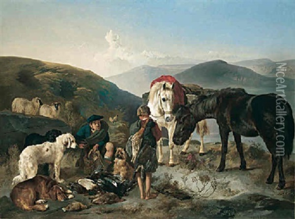 A Day's Sport In Perthshire - Preparing For The Return Oil Painting - George William Horlor