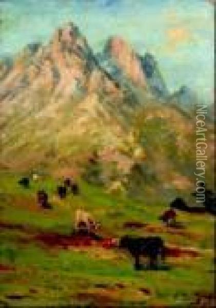 Cime Del Monte Cristallo (valle D'ampezzo) Oil Painting - Silvio Poma