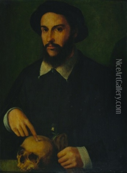 Portrait Of A Gentleman With A Skull Oil Painting - Bartholomaeus Bruyn the Elder