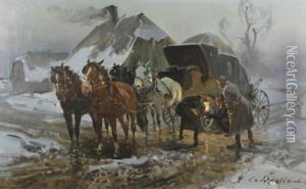 Dorozkarze Oil Painting - Ignacy (Czeslaw Wasilewski) Zygmuntowicz