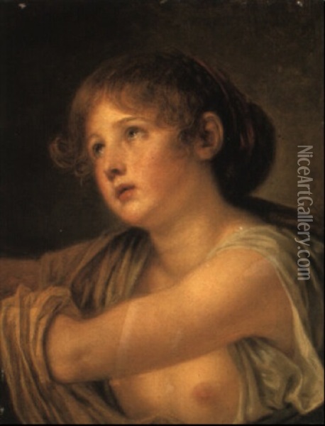 Portrait Of A Young Girl, En Deshabille Oil Painting - Jean Baptiste Greuze