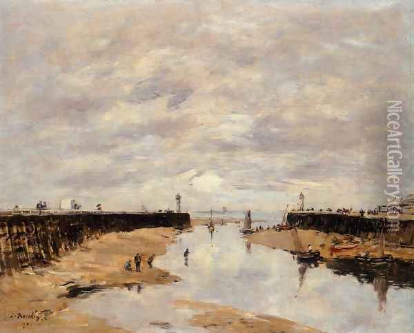 The Jetties, Low Tide, Trouville Oil Painting - Eugene Boudin