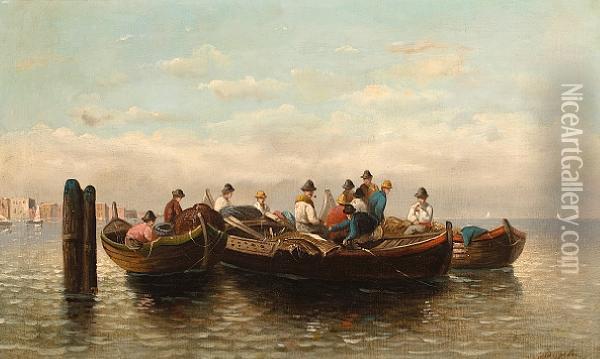 Fisherman Rafted, Taking A Break Oil Painting - Giuseppe Carelli