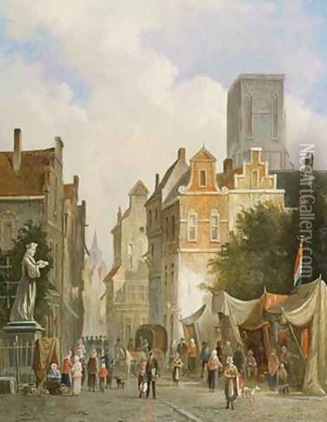 French Market Town Oil Painting - S.J. van der Ley