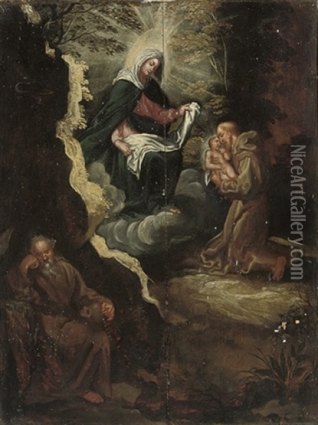A Hermit's Vision Of The Virgin And A Franciscan Monk Oil Painting - Abraham Bloemaert