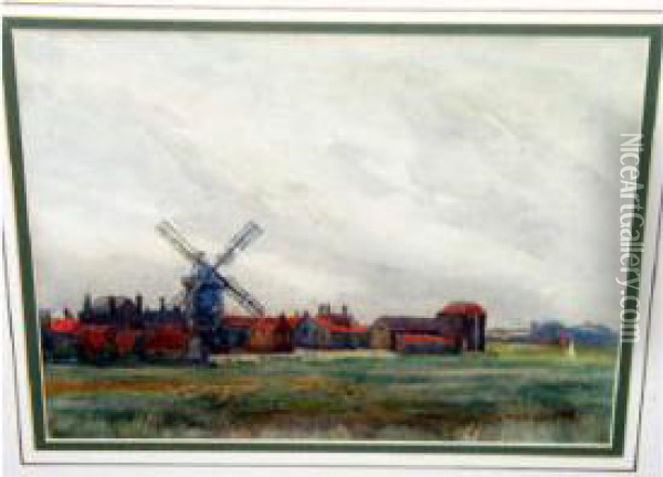 Denmark Village Landscape With Mill Oil Painting - Alfred Heaton Cooper