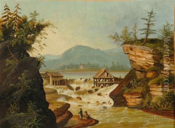The Sawmill At Rockwell Falls, Lake Luzerne, Warren County, New York Oil Painting - Thomas Chambers