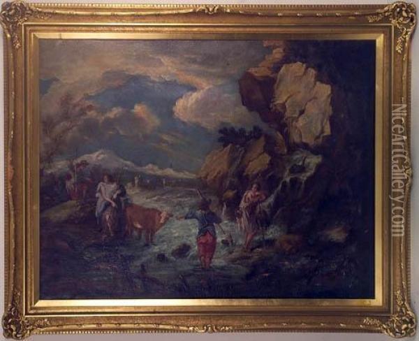 Il Guado Del Torrente Oil Painting - Giuseppe Zais