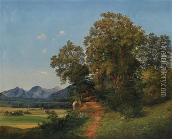 A Country Lane (salzkammergut, Austria) Oil Painting - Joseph Feid