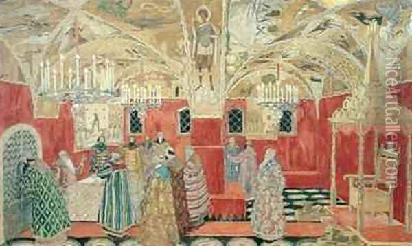 In the Kremlin scene from the opera Boris Godunov Oil Painting - Aleksandr Jakovlevic Golovin