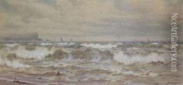 Ground Swell On The Cornish Coast Oil Painting - Charles Mottram