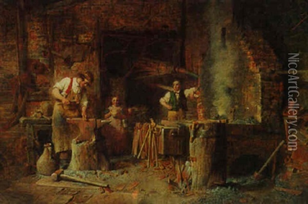 The Smithy Oil Painting - Alfred Provis