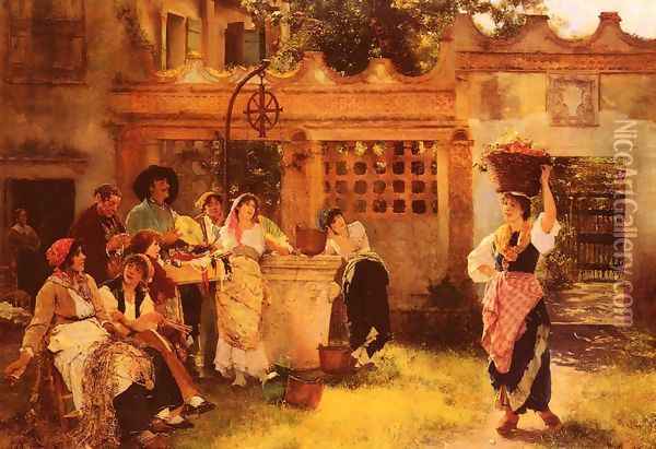 A Venetian Fan Seller Oil Painting - Henry Woods