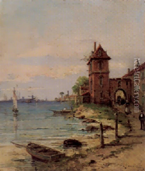 Belebte Uferpartie Mit Stadttor Oil Painting - Gustave Mascart