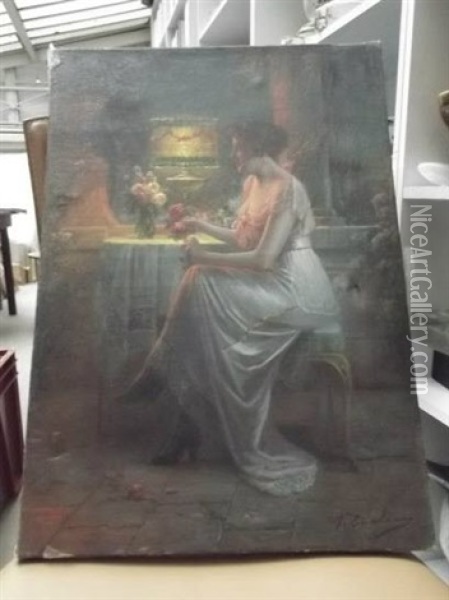 Femme Assise Au Clair De Lune Oil Painting - Max Carlier