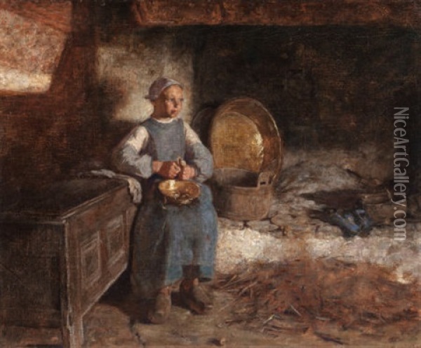 Dutch Girl Peeling Potatoes Oil Painting - Wilder M. Darling