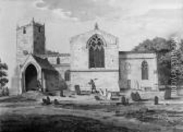 South-east View Of St Lawrence Church, Whitwell, Derbyshire Oil Painting - Samuel Hieronymus Grimm