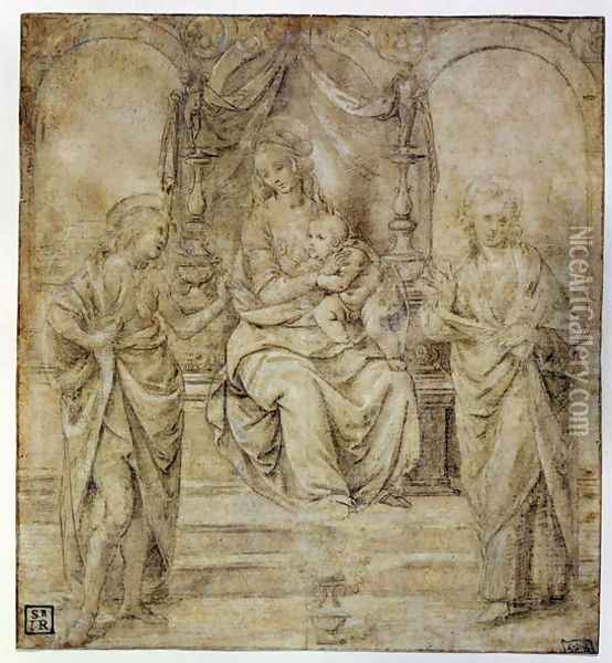 Virgin and Child with SS John the Baptist and Sebastian Study for the Dresden Altarpiece Oil Painting - Lorenzo Di Credi