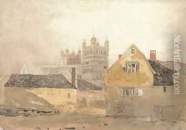 View of Exeter Cathedral Oil Painting - Cornelius Varley