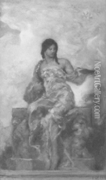 Junge Frau In Antikisierenden Gewandern Auf Einem Mit Putten Verzierten Steinsockel Oil Painting - Ferdinand Keller