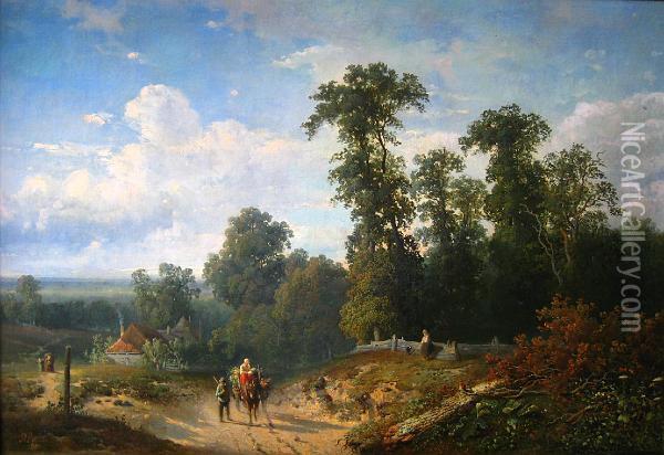 Wijds Heuvellandschap Met Boerenwagen. Oil Painting - Richard Burnier