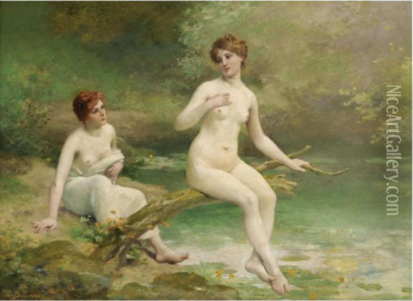 Les Deux Baigneuses Oil Painting - Jules Frederic Ballavoine