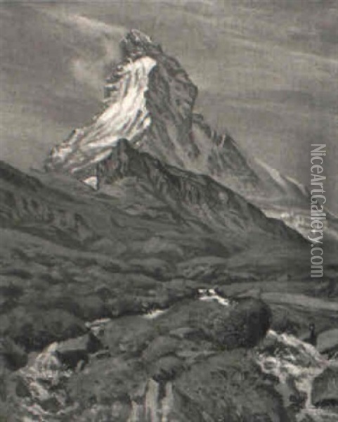 Matterhorn Mit Bergbach Oil Painting - Waldemar Theophil Fink