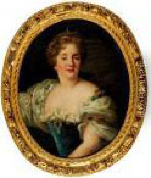  Portrait Presume De La Duchesse De Ventadour En Diane.  Oil Painting - Pierre Le Romain I Mignard