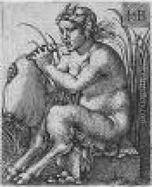 Satyr Woman Playing The Bagpipes (holl.112) Oil Painting - Hans Sebald Beham