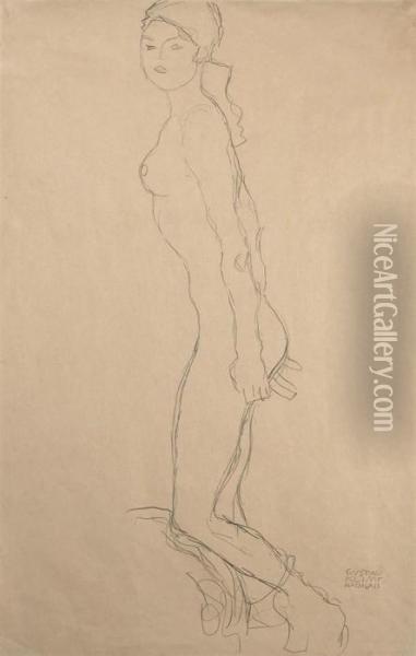 Madchen Nach Links, Das Linke Knie Aufgestutzt Oil Painting - Gustav Klimt