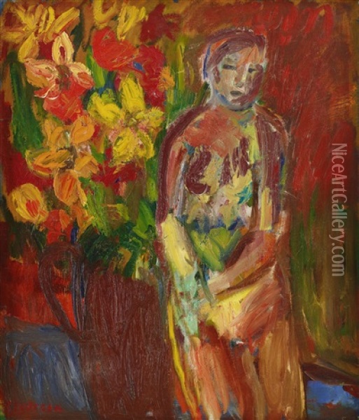 Blomsterbukett Med Kvinna Oil Painting - Ivan Ivarson
