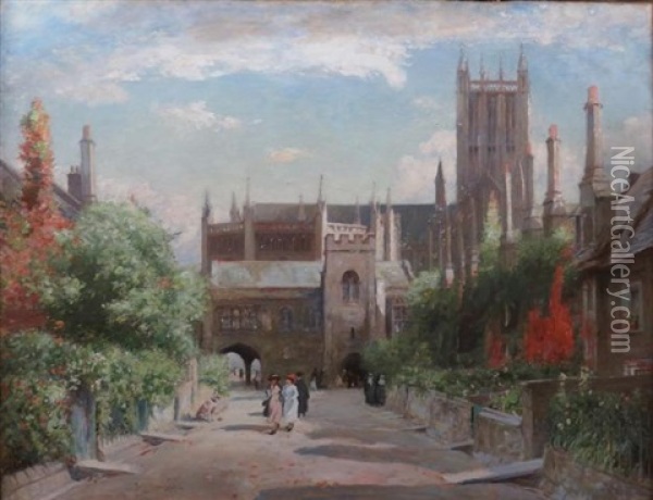 The Vicar's Close, Wells Cathedral Oil Painting - Sir David Murray