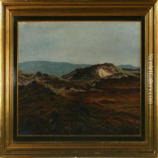 Heather Landscapewith Dunes Oil Painting - Henrik Gamst Jespersen