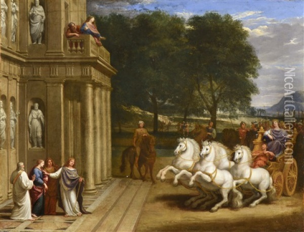 Achille Se Presente Devant Agamemnon Pour Recevoir Comme Fiancee Sa Fille Iphigenie (?) Oil Painting - Jacques Stella