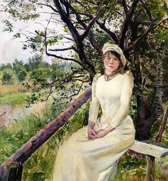 Ung Kvinne Pa En Benk (Young Woman on a Bench) Oil Painting - Christian Krohg