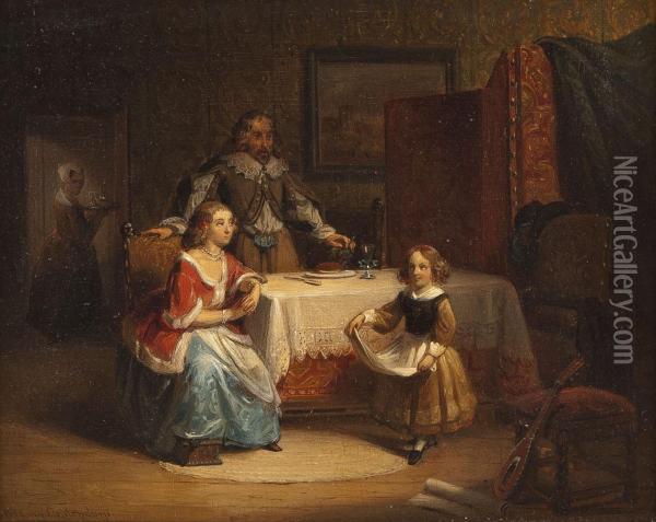 Familie Im Salon Oil Painting - Wilhelmus Cornelis Chimaer Van Oudendorp