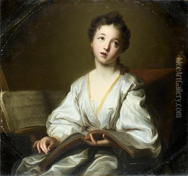 Portrait Of A Young Lady, In A White Silk Dress Oil Painting - Jean-Baptiste Santerre