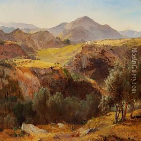 Italian Mountainscenery Oil Painting - Anders Christian Lunde