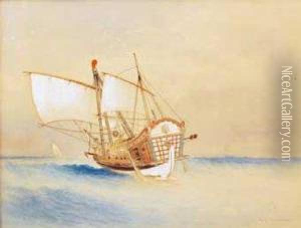 Galleon In Full Sail Oil Painting - Robert Taylor Pritchett