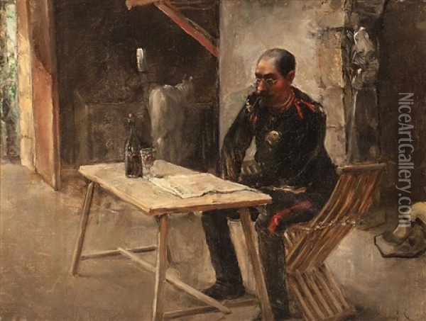 Soldado Oil Painting - Josep (Jose) Cusachs y Cusachs
