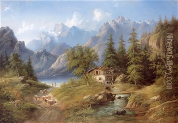 Gebirgslandschaft Aus Der Schweiz Oil Painting - Eduard Boehm
