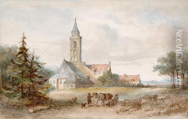 Activity At The Edge Of A Village Oil Painting - Carel Jacobus Behr