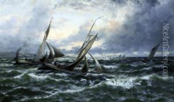Rising Wind And Sea (off Sheerness) Oil Painting - Thomas Rose Miles