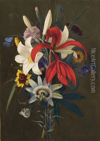 Bluten Und Schmetterlinge Oil Painting - Adolf (Carl) Senff