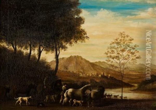 Flusslandschaft Mit Viehherden Und Hirten Oil Painting - Jacob Philipp Hackert