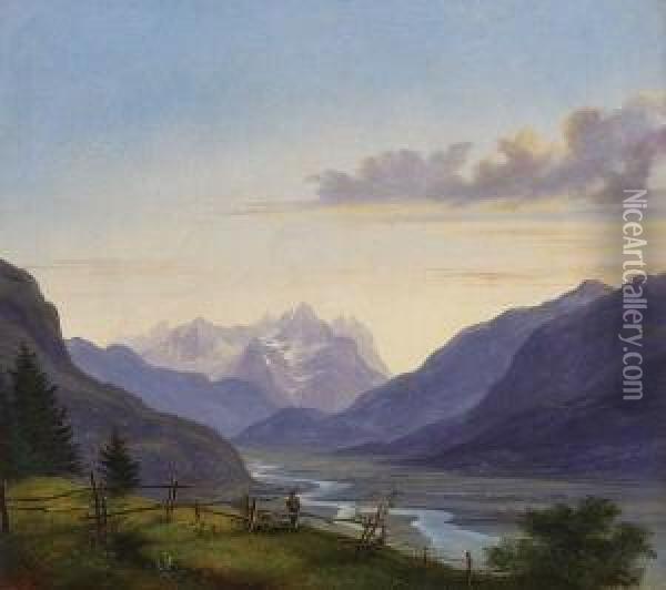 Gebirgstal. Oil Painting - Franz II Steinfeld